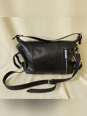 Share HESHE Black Pebbled Genuine Leather Convertible Crossbody Shoulder Hobo Ba